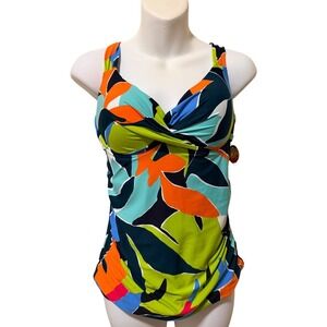 Anne Cole Tropical Floral Twist Front Tankini Top Multicolor 34D/32DD NWT